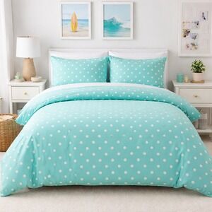 PB Teen Dottie Turquoise Polka Dot Cotton Duvet Cover Full Queen Dorm Bedding